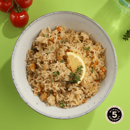 Pilaf with chicken meal presentation